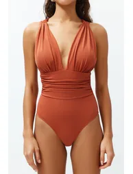 Tile Deep Decollete Draped Swimsuit - 3