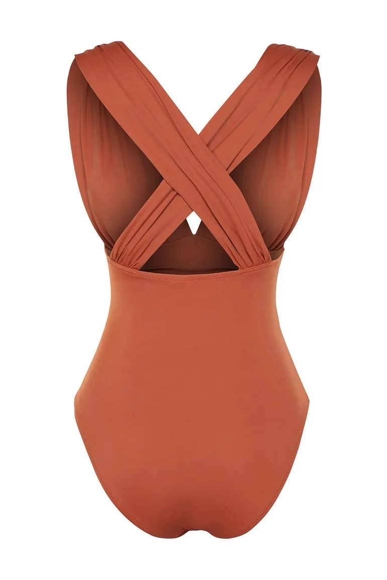 Tile Deep Decollete Draped Swimsuit - 7