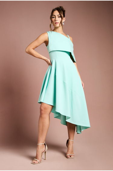 Asymmetric Crepe Midi Dress