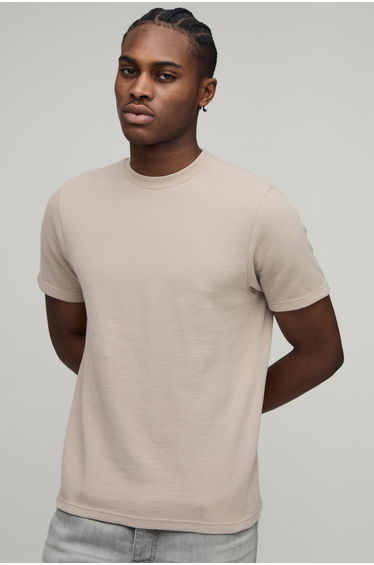 Slim Fit Waffle T-Shirt - taupe