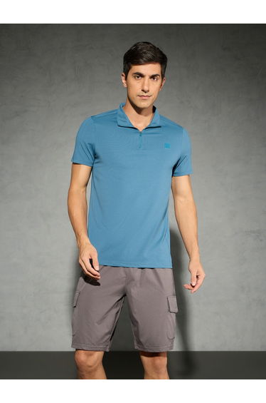 Solid 4-Way Stretch Half Zip Front Slim Fit Polo T-Shirt