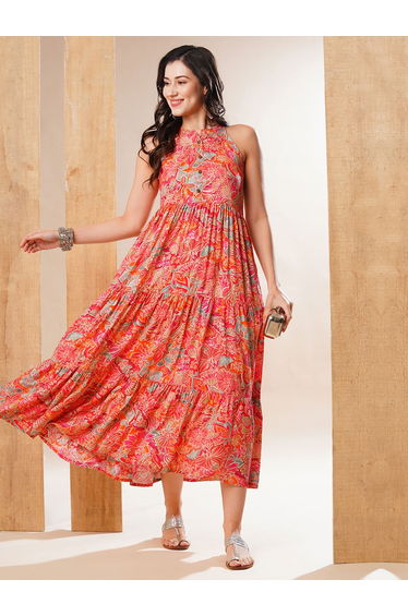 Floral Print Tiered Fusion Maxi Dress