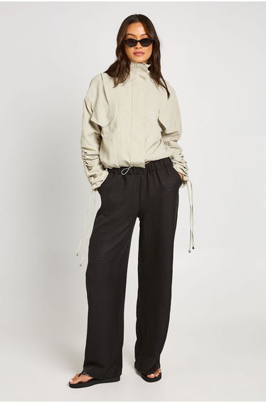 Tall Linen Look Wide Leg Trousers - black