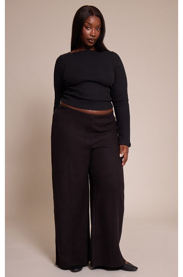Plus Black Soft Touch Pintuck Wide Leg Joggers