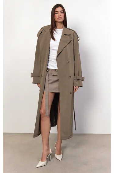 Taupe Peached PU Trench Coat