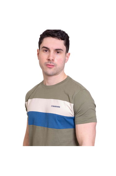 Lambretta Mens Panelled Short-Sleeved T-Shirt - Khaki Green