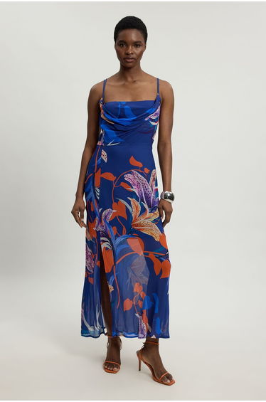 Viscose Georgette Floral Strappy Woven Maxi Dress