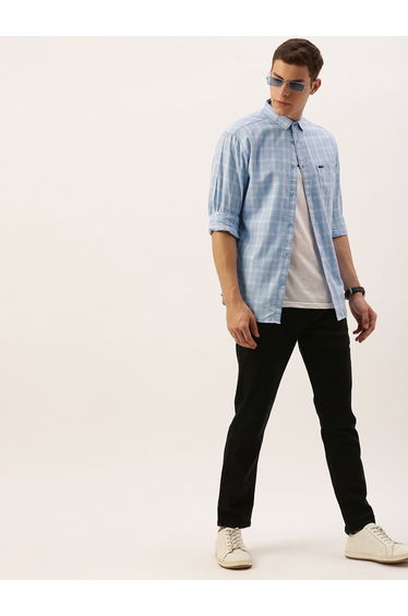 Men Blue Slim Fit Checked Shirt