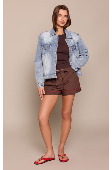 Chocolate Contrast Piping Detail Shorts