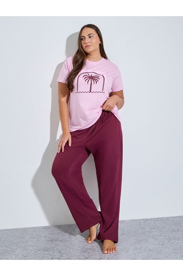 Plus Size Palm Graphic Print T-Shirt and Pyjama Set