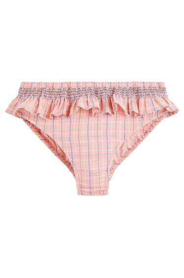 Checked Cotton Bikini Bottoms with Ruffled Waist