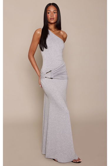 Tall Grey Jersey One Shoulder Trim Detail Maxi Dress