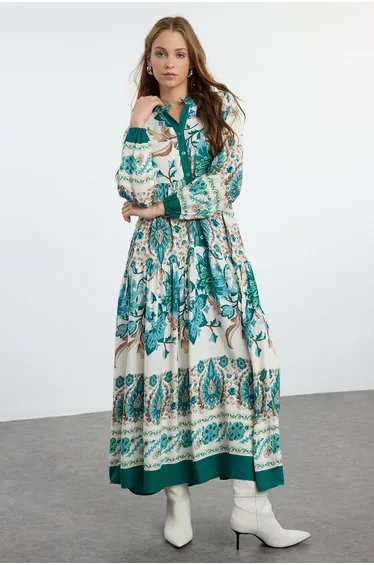 Green Floral Viscose Woven Dress