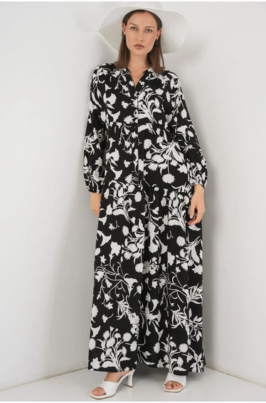 BDART Floral V-Neck Maxi Dress with Button Closure