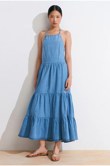 Dilvin Women's Cotton Denim Midi Dress