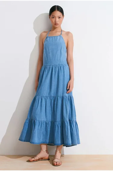 Dilvin Women's Cotton Denim Midi Dress