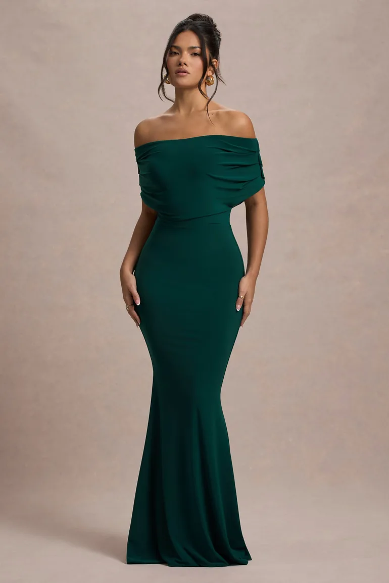 slim fit dress slacks Maya Emerald Green Bardot Embellished Maxi Dress – Maya Deluxe main image 1