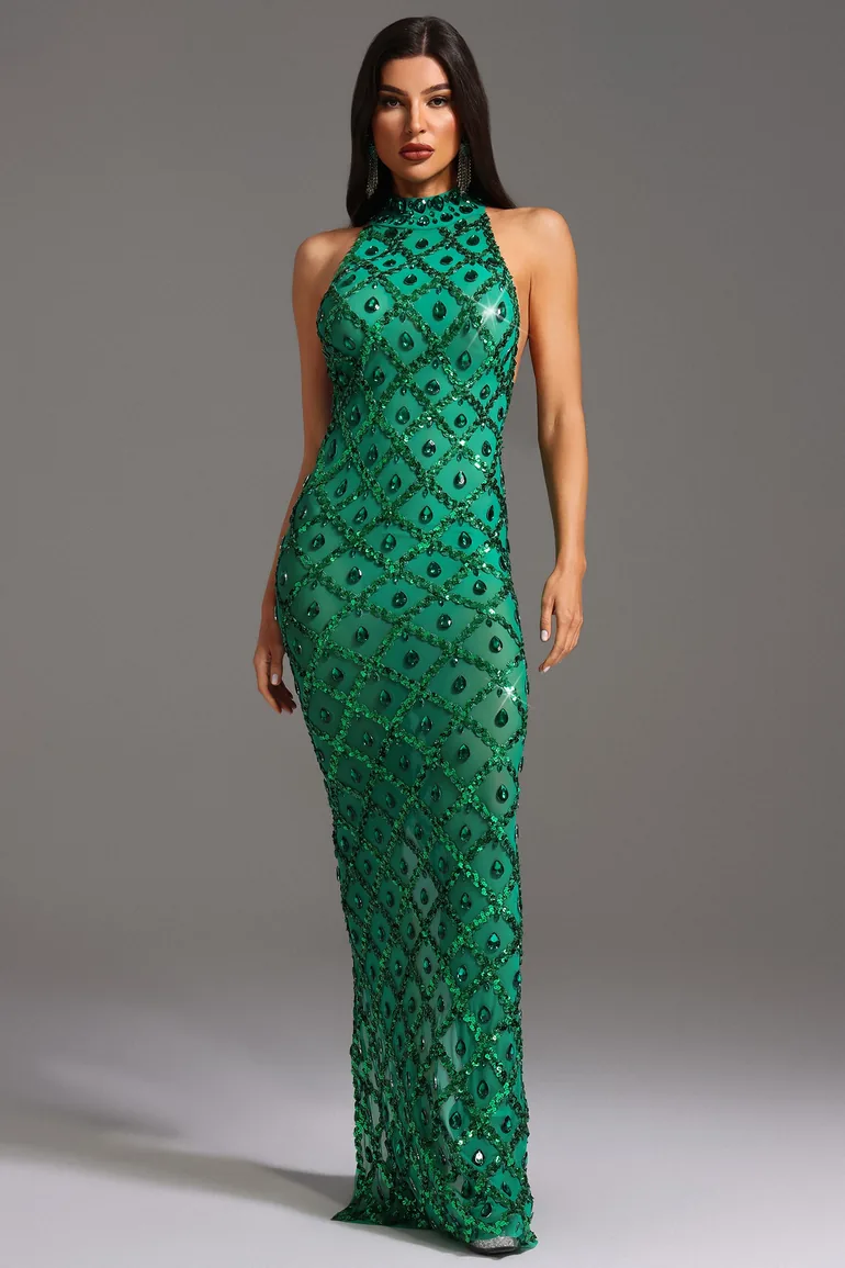diamante mesh maxi dress Annika Diamante Mesh Maxi Dress - Silver by Meshki