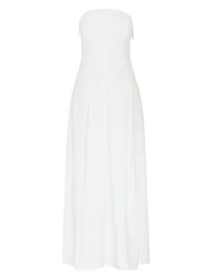 فستان بطيات بأكتاف مكشوفة لون أبيض  - 4