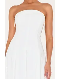 فستان بطيات بأكتاف مكشوفة لون أبيض  - 3