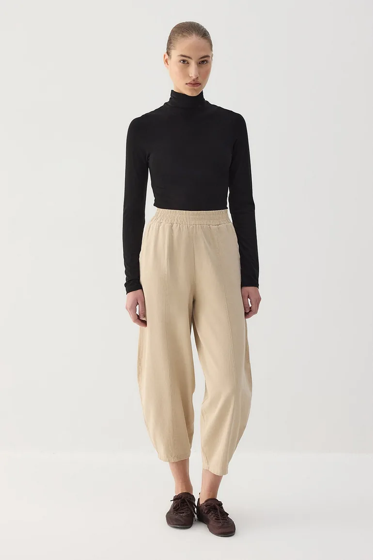 ELASTIC-WAISTED GABAARDINE BELL-BOTTOM PANTS - 3