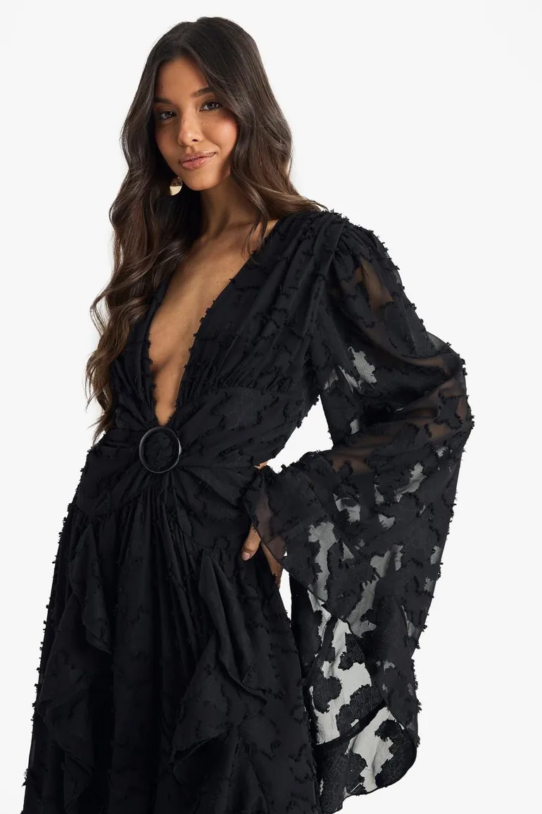 Textured Split Cut Out Maxi Dress - 3