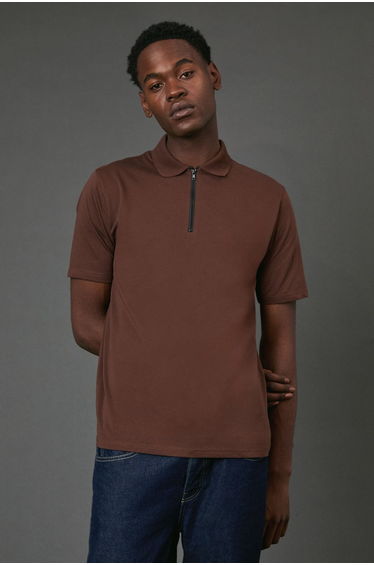 Chocolate Zip Neck Polo Shirt