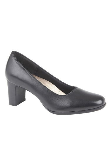 Mod Comfys Womens/Ladies Block Heel Leather Court Shoes - Black