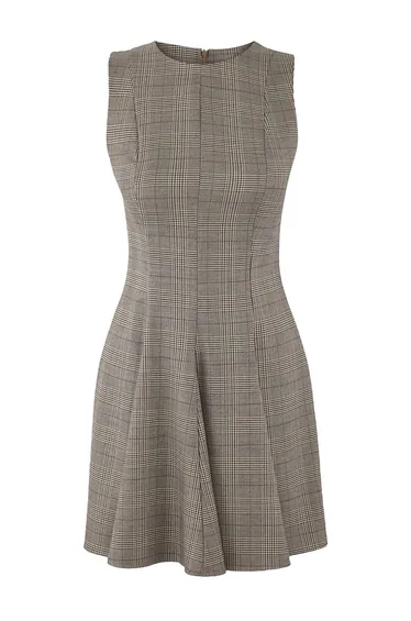 فستان قصير بطبعة كاروهات - رمادي