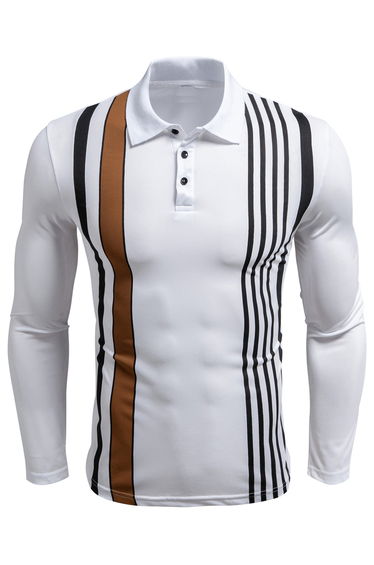 Men Striped Long Sleeve Polo Shirt