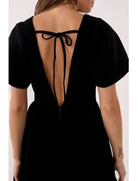 Velvet Puff Sleeve Plunge Skater Mini Dress - 3