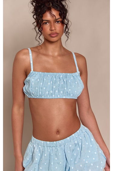 Baby Blue Cotton Polka Dot Bralette Co-ord
