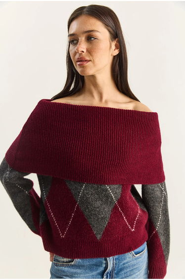 LUCCI Madonna Collar Knitted Sweater with Baklava Pattern