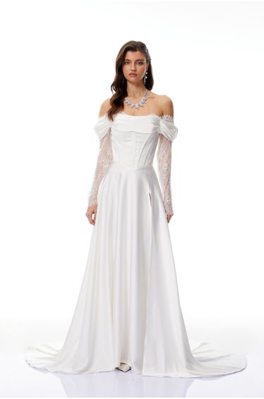 Víctor White Off-Shoulder Lace Panel Maxi Dress