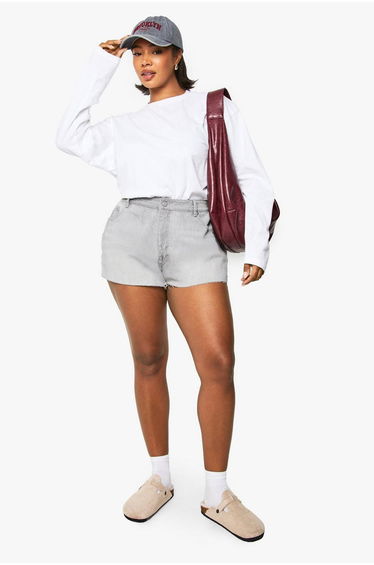 Plus Raw Hem Denim Short - grey