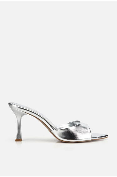Women's silver pointed toe metallic high heel evening slippers