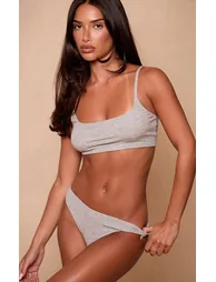 Ash Grey Scoop Strappy Bralette & Brazilian Set - 1