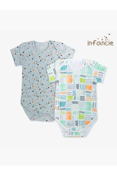 Pack of 2 - Geo Print Short Sleeve Bodysuit