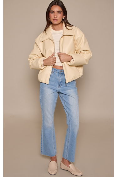 Mid Blue Cropped Raw Hem Straight Leg Jeans