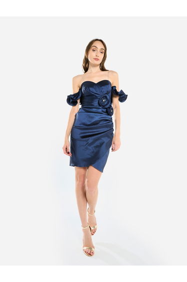 Women Rosette Detail Satin Mini Dress