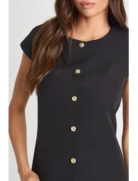 Gold Button Cap Sleeve Tailored Waistcoat - black - 3