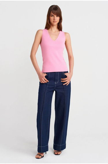 Dilvin Cotton V-Neck Sleeveless Cami Blouse
