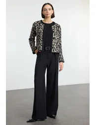 Black Pleated Wide Leg/Wide Leg Woven Trousers - 5