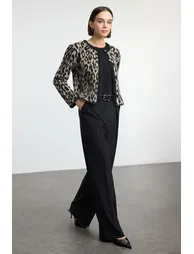 Black Pleated Wide Leg/Wide Leg Woven Trousers - 6