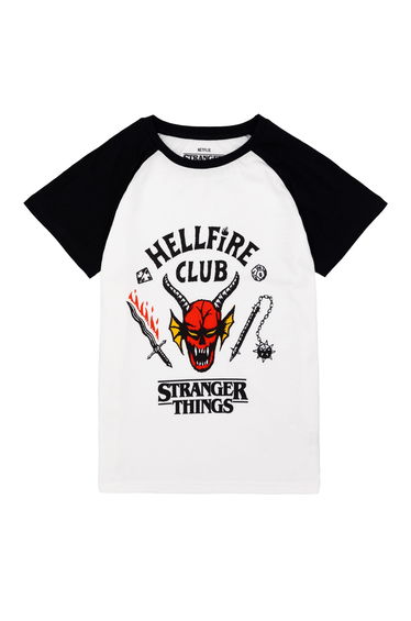 Stranger Things Childrens/Kids Hellfire Club Short-Sleeved T-Shirt - White/Black