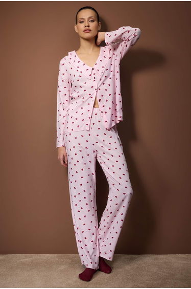 Pink striped shally woven pajama set
