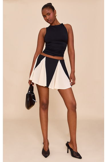 Black Chiffon Contrast Godet Mini Skirt