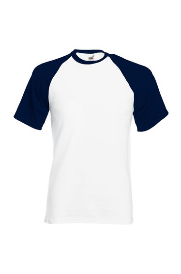 Fruit Of The Loom Mens Short Sleeve Baseball T-Shirt - White/Deep Navy