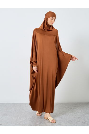Solid Batwing Sleeve Hooded Abaya