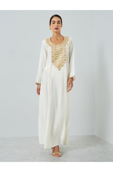 Cream Threadwork Embroidery Jalabiya